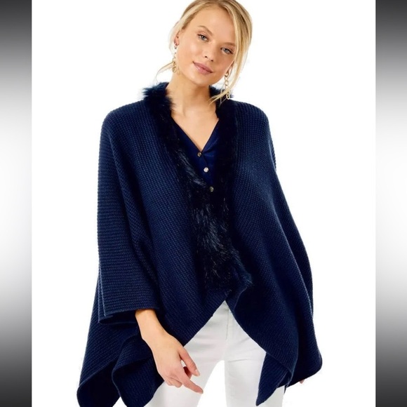 Lilly Pulitzer Rainie navy sweater wrap retails for $278 usd - Picture 1 of 16